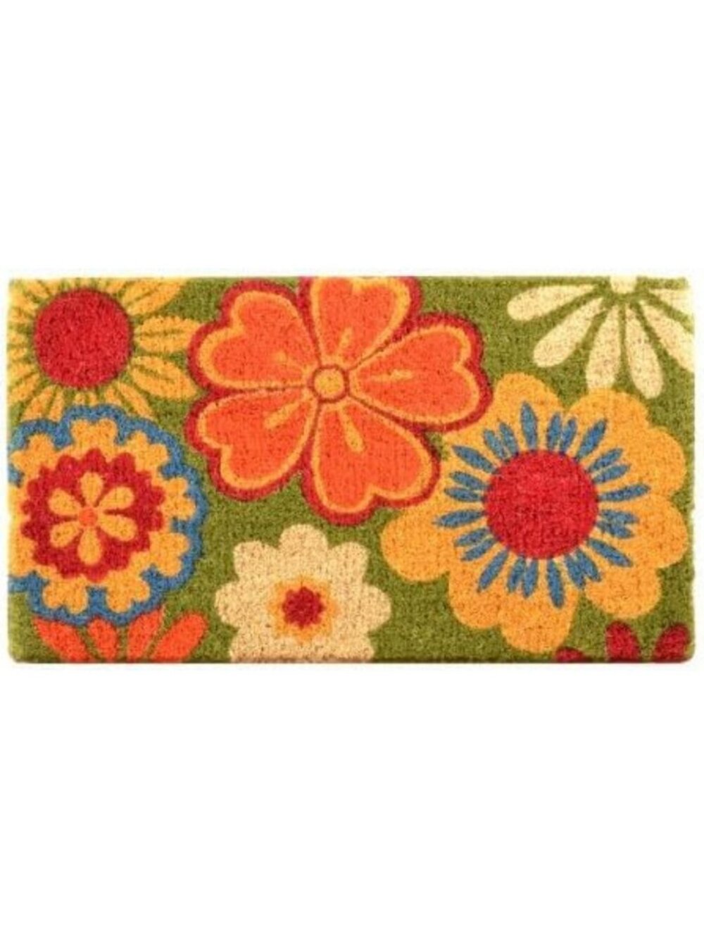 Handmade Natural Coir Doormat with Summer Flowers Design - Eco-Friendly Entryway